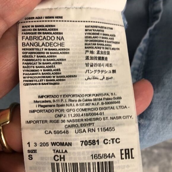 MNG Mango Blouse Off-the-shoulder Chambray Tiered Ruffle Short Sleeve Jean  XS - Picture 13 of 14